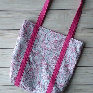 BRAND NEW! Tote Bag Book Bag with Outer Pocket - Pink + Blue Paisley